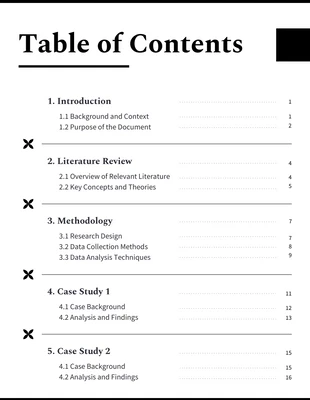 Free  Template: Table des matières du rapport minimaliste propre et simple en noir et blanc
