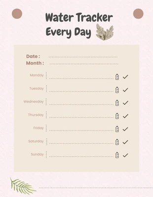 Free  Template: Simple Schedule Tracker Drink Water Every Day Template
