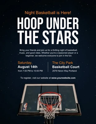 Free  Template: Black and Orange Night Basket Ball Poster