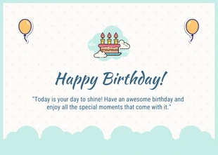 Free  Template: Light Blue And White Playful Illustration Happy Birthday Postcard