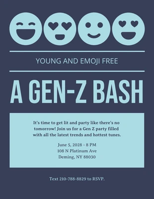 Free  Template: Simple Navy Invitación Gen-Z Fiesta Emoji