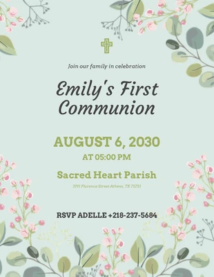 Free  Template: Light Green First Communion Invitation