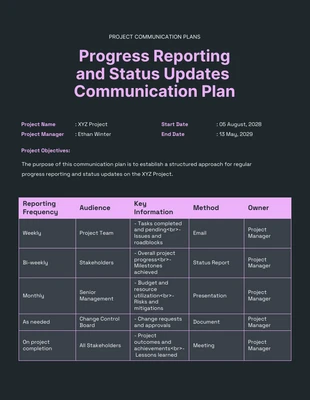 Free  Template: Black and Pink Project Communication Plans