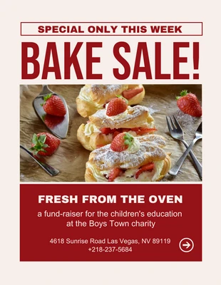 Free  Template: Crema y rojo Simple Bake Sale Flyer