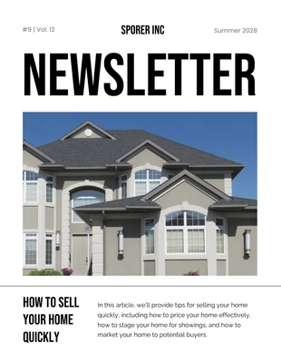 Free  Template: Modern Black White Real Estate Newsletter