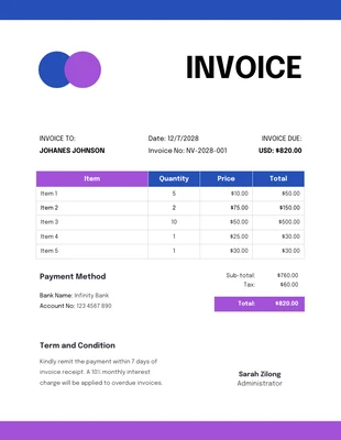 Free  Template: Blue and Purple Clean Business Invoice