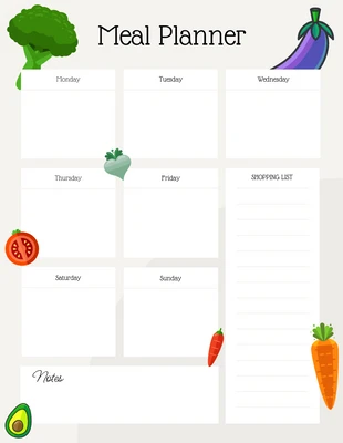 Free  Template: Planificateur de repas de légumes minimaliste