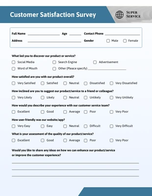 Free  Template: Jelly Bean Blue Customer Service Form