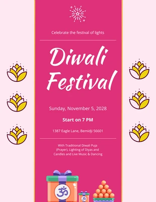 Free  Template: Lila einfache Diwali-Einladungen