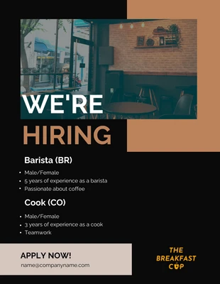 Free  Template: Black And Orange Modern Restaurant We Are Hiring Poster