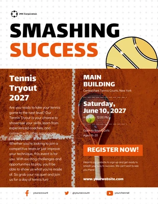 Free  Template: Orange Tennis Tryout 2027 Poster