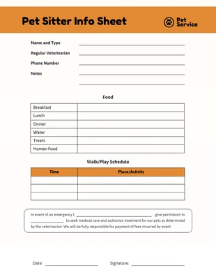 Free  Template: Formulário simples de serviço para animais de estimação laranja