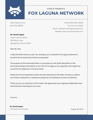 Free  Template: Clean Navy Transmittal Letter