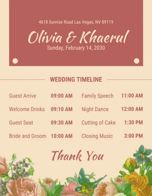 Free  Template: Light Brown Vintage Wedding Timeline Schedule Template