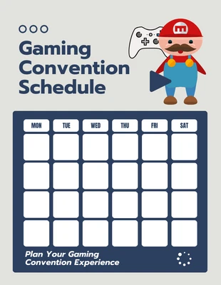 Free  Template: Light Grey And Blue Simple Illustration Gaming Convention Schedule Template