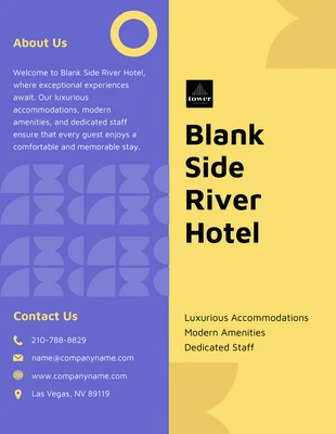 Free  Template: Folleto abstracto de hotel en púrpura y amarillo