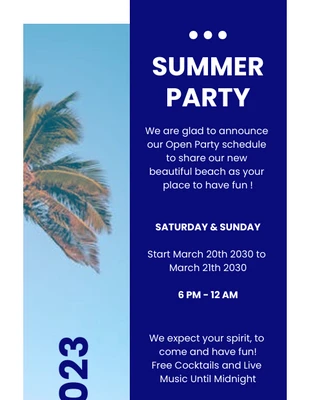 Free  Template: Boletim informativo de evento de festa de verão simples em branco e azul