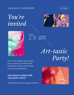 Free  Template: دعوة لحفلة فنية بسيطة باللونين الأزرق والأبيض