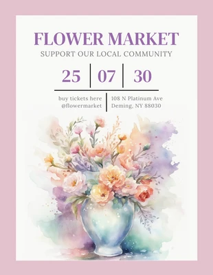 Free  Template: Poster Mercado de flores florais em aquarela moderna rosa e roxa