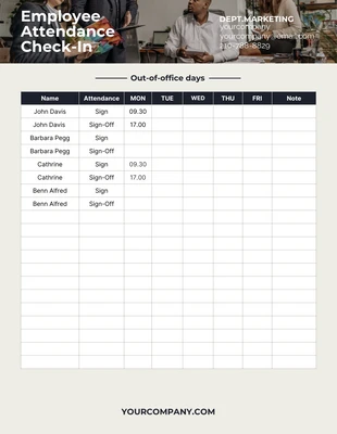 Free  Template: Beige Simple Employee Attendance Check-In Template