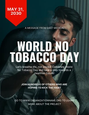 Free  Template: Dark Simple Photo World No Tobacco Day Campaign Poster