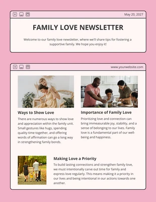 Free  Template: Boletim informativo sobre o amor da família Soft Pink