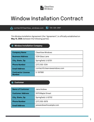 Free  Template: Plantilla de contrato de instalación de ventanas