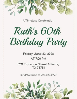 Free  Template: Beige Aesthetic Floral 60th Birthday Invitation