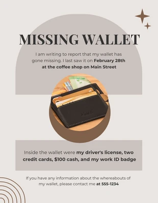 Free  Template: Affiche du portefeuille manquant minimaliste marron