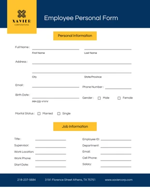 premium  Template: Formulários pessoais de funcionários em azul marinho e amarelo