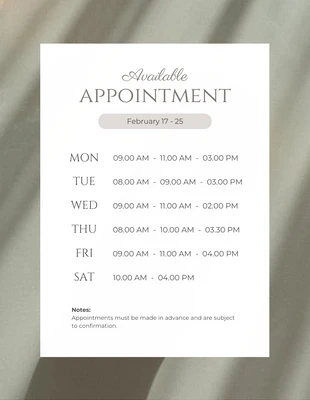 Free  Template: Neutral Appointment Schedule  Template