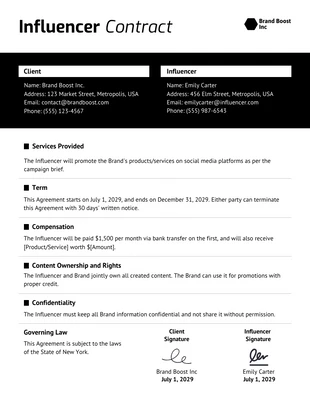 Free  Template: Influencer Contract Template