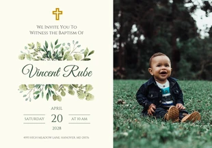 Free  Template: Cream and Green Floral Baptism Card