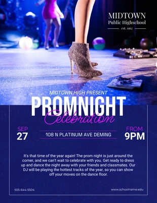 Free  Template: Dark Blue Prom Night Celebration Poster