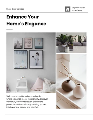 Free  Template: Katalog für minimalistische Heimdekoration in Weiß und Schwarz