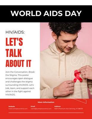 business  Template: ملصق اليوم العالمي لفيروس نقص المناعة البشرية/الإيدز باللونين الأبيض والأحمر