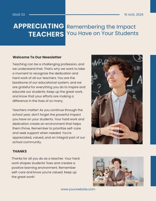 Free  Template: Beige And Blue Appreciating Teacher Newsletter