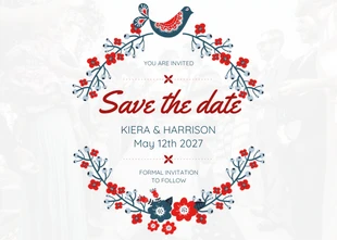 Free  Template: White, Red, and Blue Floral Save the date Postcard