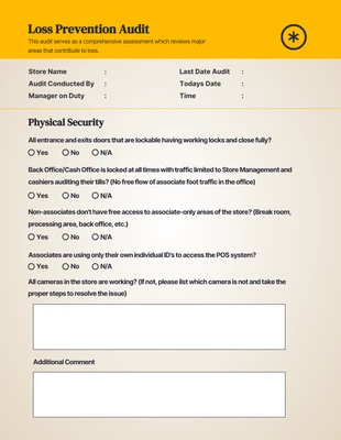 Free  Template: Formulário Amarelo Simples de Auditoria de Prevenção de Perdas