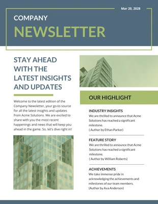 Lime Green And Blue Company Newsletter