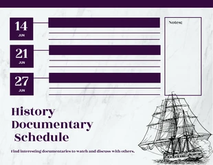 Free  Template: Modelo de cronograma de documentário de história com textura moderna em cinza claro e roxo escuro