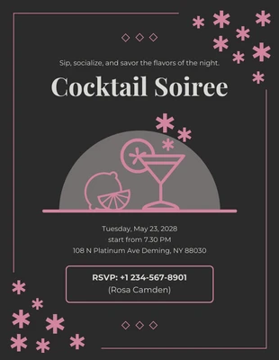 Free  Template: Invito al cocktail grigio scuro e rosa