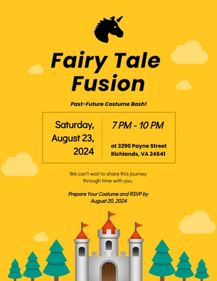 Free  Template: Convite para festa de fantasia de conto de fadas amarelo