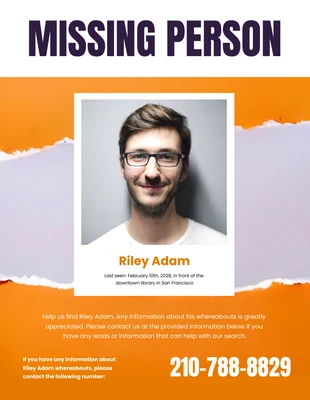 Free  Template: Poster de personne disparue en papier orange déchiré