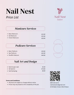 Free  Template: Pink and Soft Blue Nail Salon Price Lists