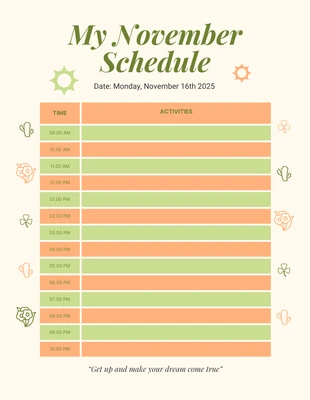 Free  Template: Ilustração moderna verde-clara My November Schedule Template