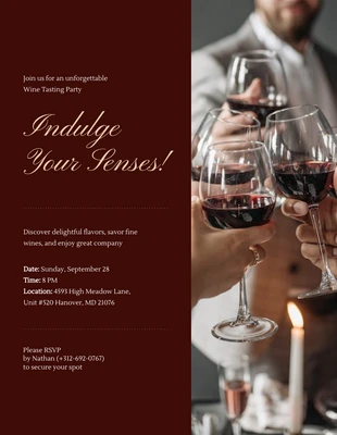 Free  Template: Invitación formal a la fiesta del vino tinto y crema