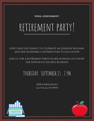 Free  Template: Simple Chalkboard White and Black Teacher Retirement Party Invitation