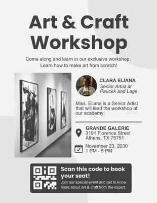 Free  Template: Light Grey Modern Art&Craft; Workshop Event Flyer