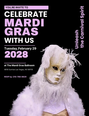 Free  Template: Dark Pink Simple Mardi Gras Invitation